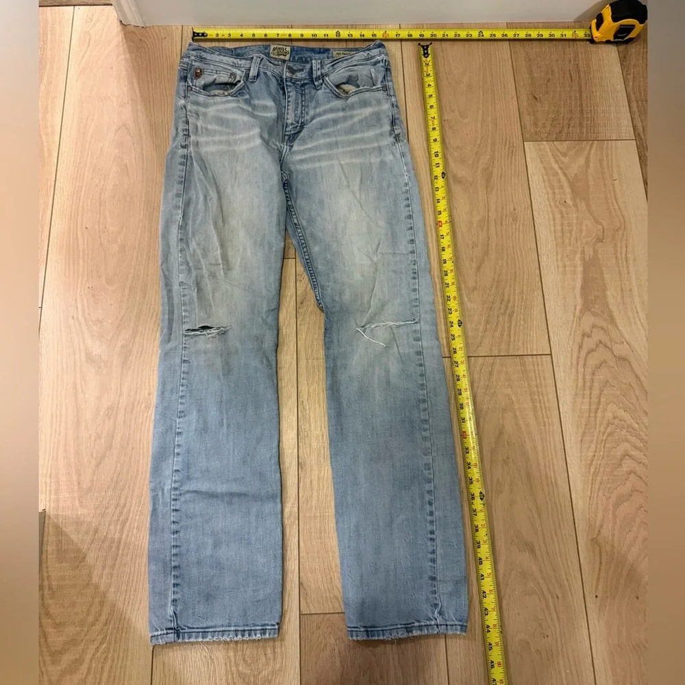 💙👉🔥Men’s Moonshine 120 Proof Slim Straight Jeans 34x36 Distressed Light Wash